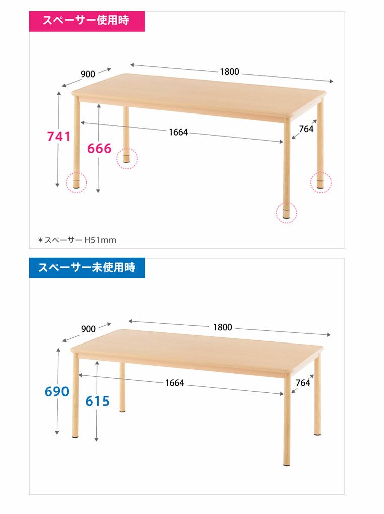 介護用テーブルW1800xD900ナチュラルRFKTB-1890NA | オフィス家具の