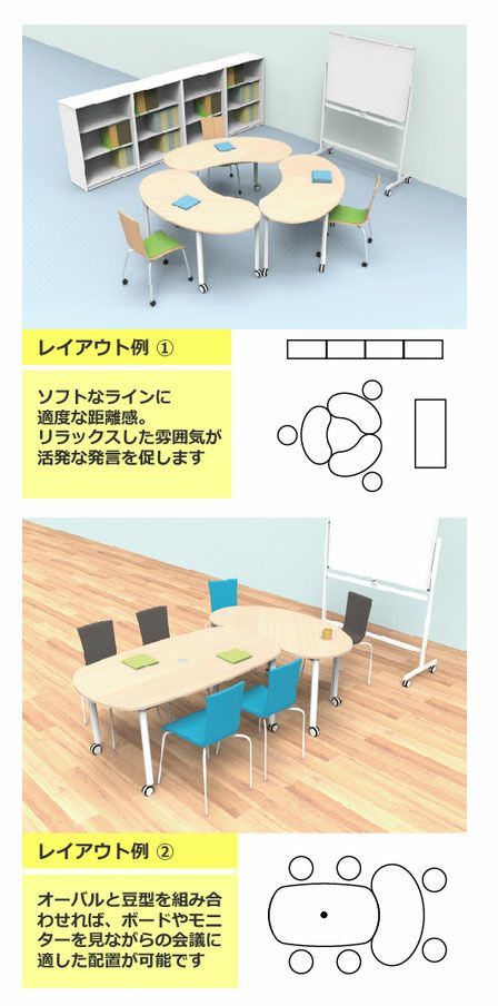 キャスターテーブル豆型ナチュラルRFCTT-WL1476BNNA | オフィス
