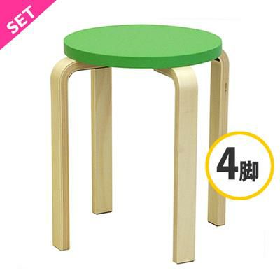 木製丸椅子 グリーン4脚入  Z-SHSC-1GN-4SET