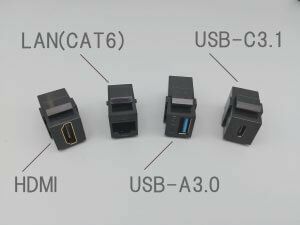 カセット式 コンセント 2口タイプ(電源＆USB-C)黒 ◇G001-2-EC-B