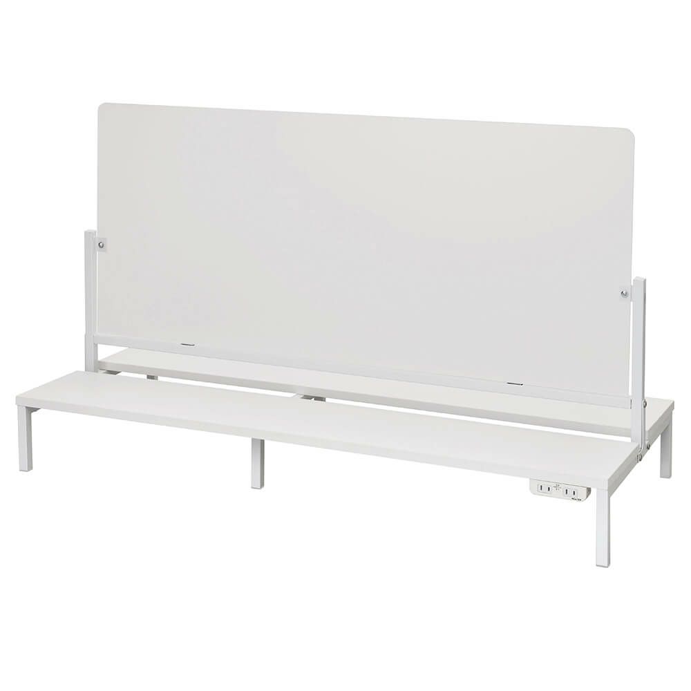 対面机上台　W1150 ホワイト フロストパネル・2ヶ口コンセント2個付き