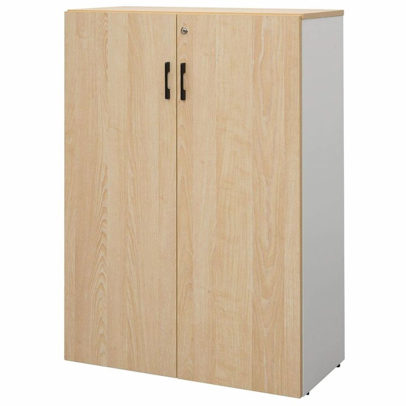 アール・エフ・ヤマカワ プラン木製シェルフ W800×H1141 ナチュラル×ホワイト 扉付き RFPS-8011NW-KD