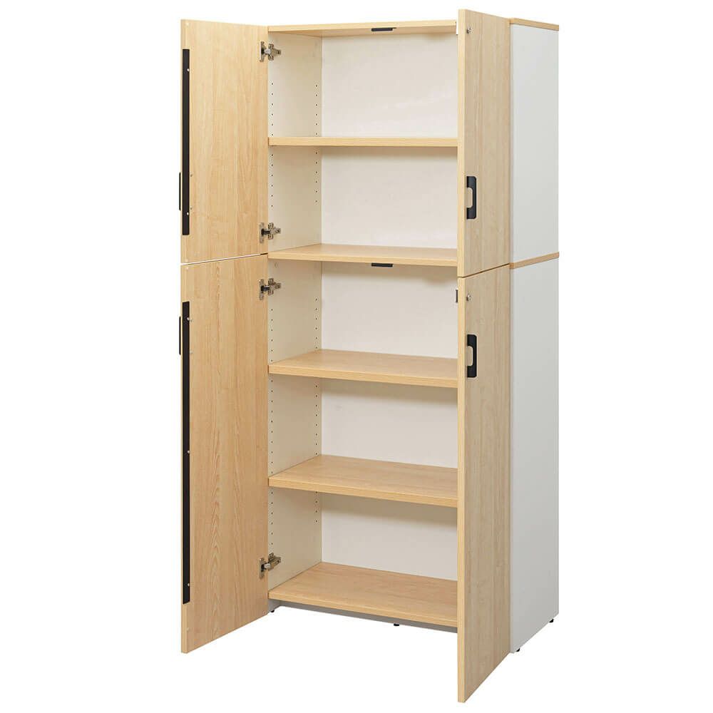 アール・エフ・ヤマカワ プラン木製シェルフ W800×H1850 ナチュラル×ホワイト 上下扉付き RFPS-8018NW-JKD