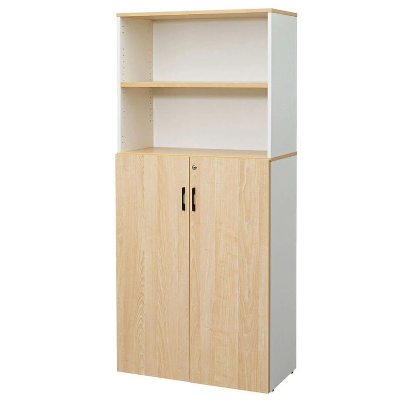 アール・エフ・ヤマカワ プラン木製シェルフ W800×H1850 ナチュラル×ホワイト 下部扉付き RFPS-8018NW-KD